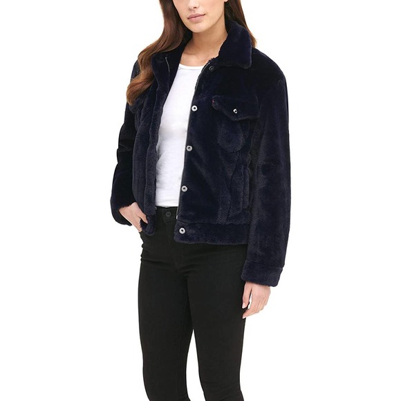 Levi's Women's Ultra Soft Faux Fur Trucker Jacket Midnight Blue - Picture 1 of 8